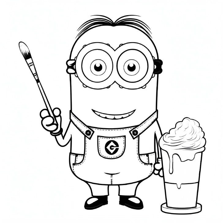malvorlage-minion-mit-pinsel-und-eisbecher