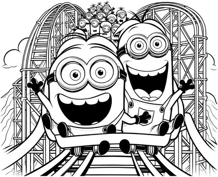malvorlage-minions-achterbahn-kreativ-ausmalen