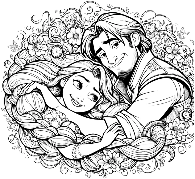 malvorlage-mit-blumen-und-maerchenfiguren