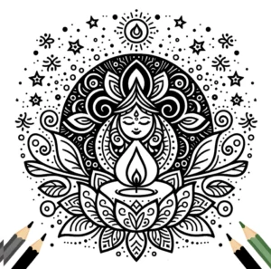 malvorlage-mit-frau-und-kerze-im-mandala-stil