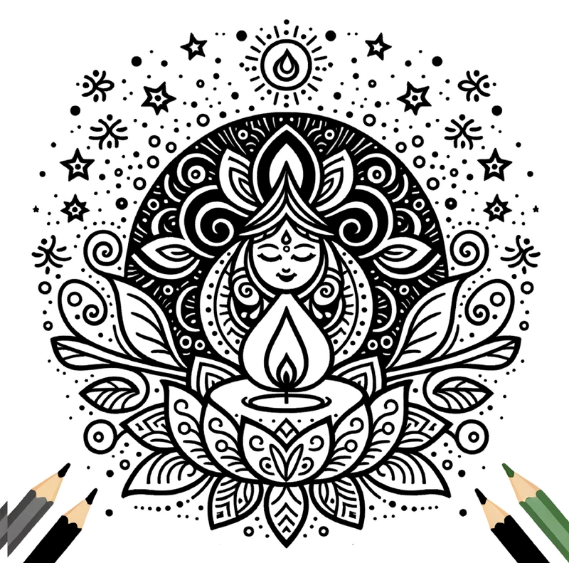 malvorlage-mit-frau-und-kerze-im-mandala-stil