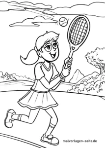 malvorlage-mit-sportlichem-maedchen-und-tennisschlaeger