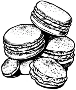 malvorlage-mit-suessem-gebaeck-und-macarons