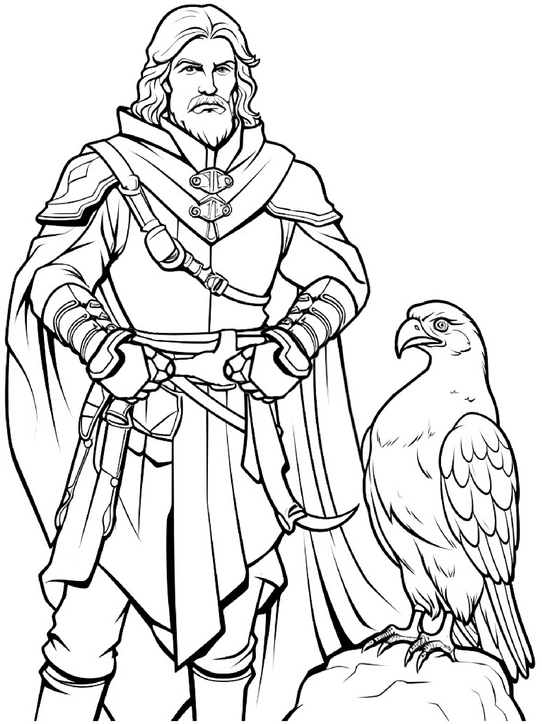 malvorlage-mittelalterlicher-falkner-mit-vogel
