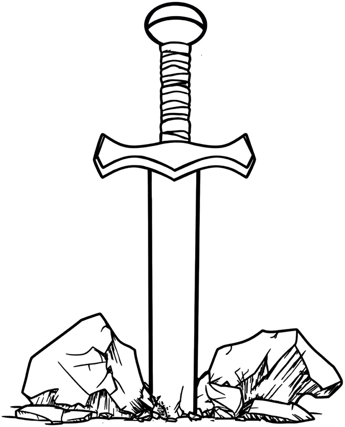malvorlage-mittelalterliches-schwert-in-stein