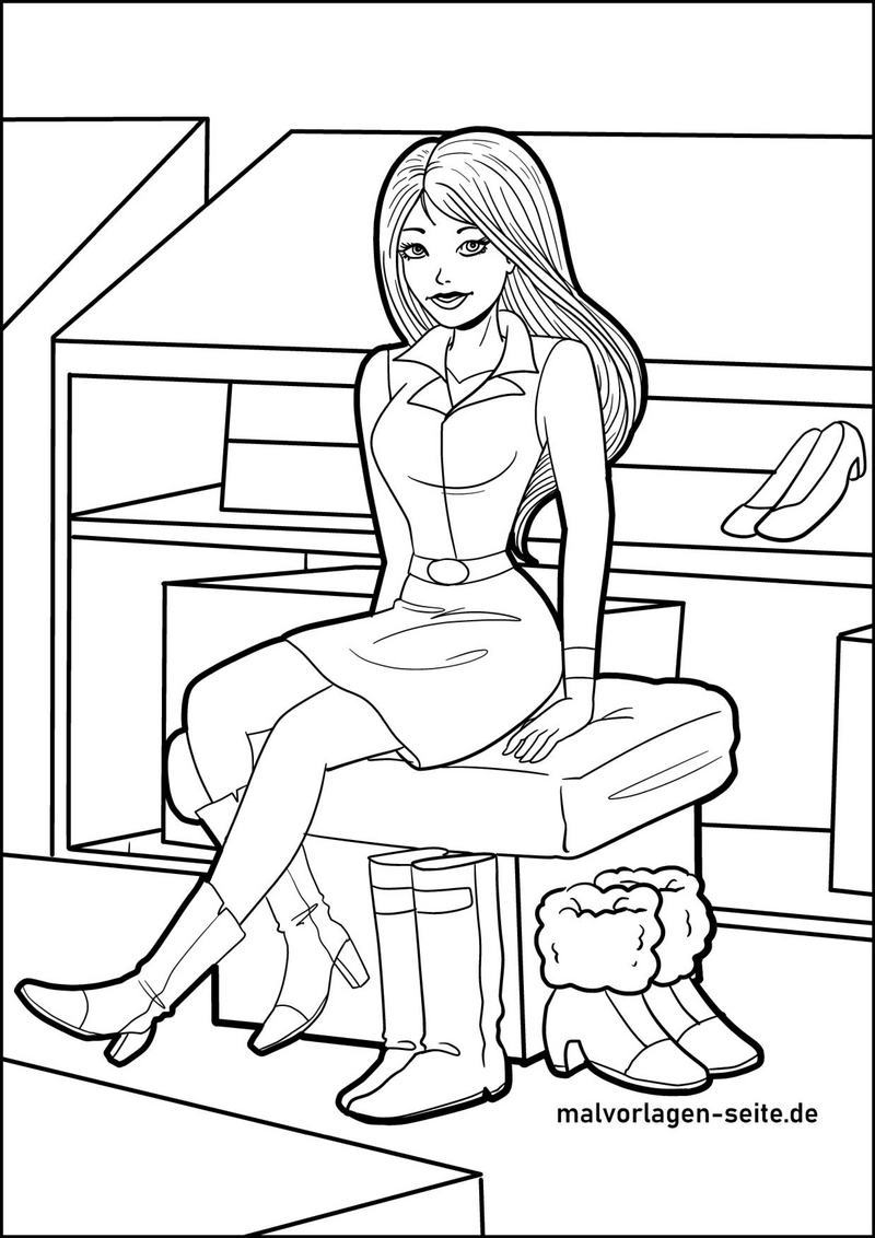 malvorlage-moderne-modefigur-mit-schoenen-schuhen