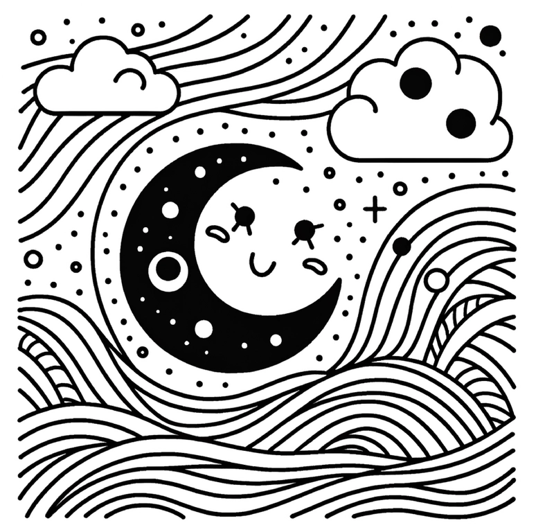 malvorlage-mond-und-wellen-ausmalen