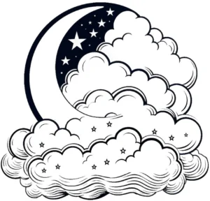 malvorlage-mond-und-wolken-mit-sternen