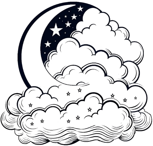malvorlage-mond-und-wolken-mit-sternen