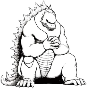 malvorlage-monster-godzilla-mit-muskelpaketen
