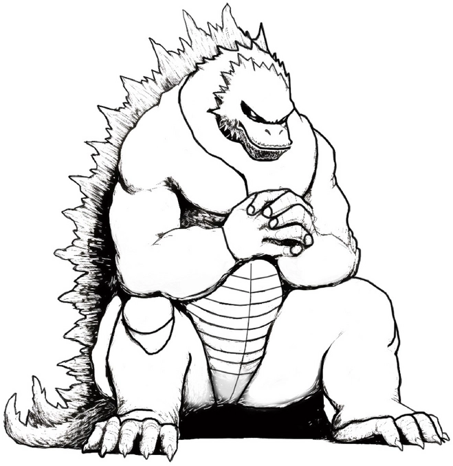 malvorlage-monster-godzilla-mit-muskelpaketen