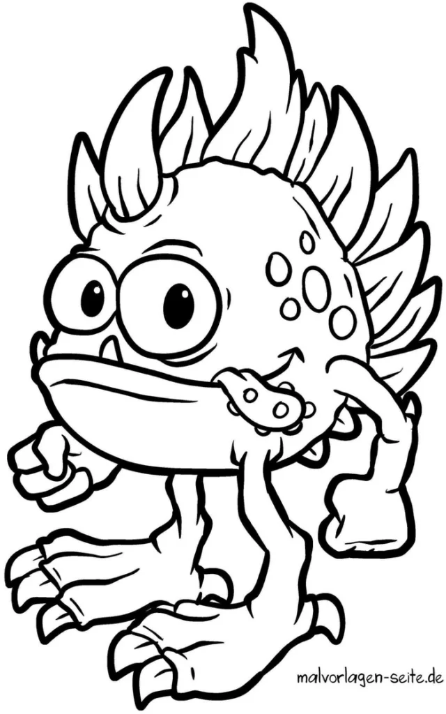 malvorlage-monster-mit-grossen-augen-und-stacheligen-haaren
