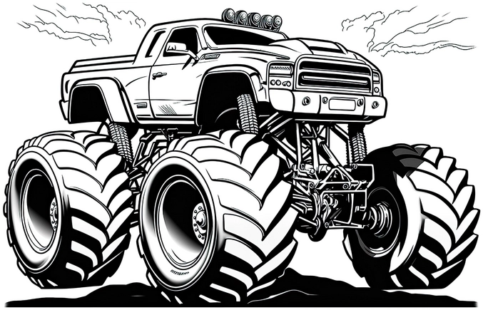 malvorlage-monstertruck-grosse-reifen-ausmalbild