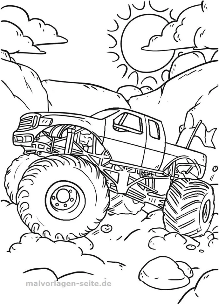 malvorlage-monstertruck-in-action