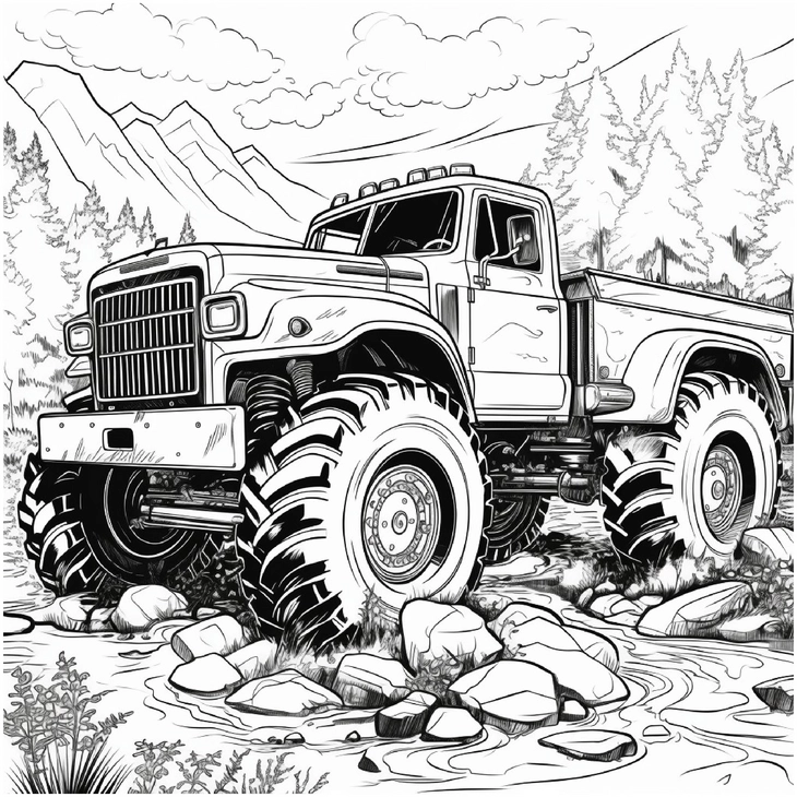 malvorlage-monstertruck-in-der-natur