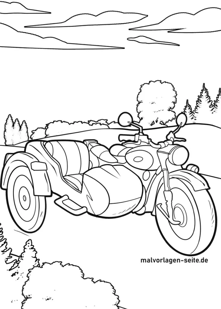 malvorlage-motorrad-mit-beiwagen-in-malerischer-landschaft