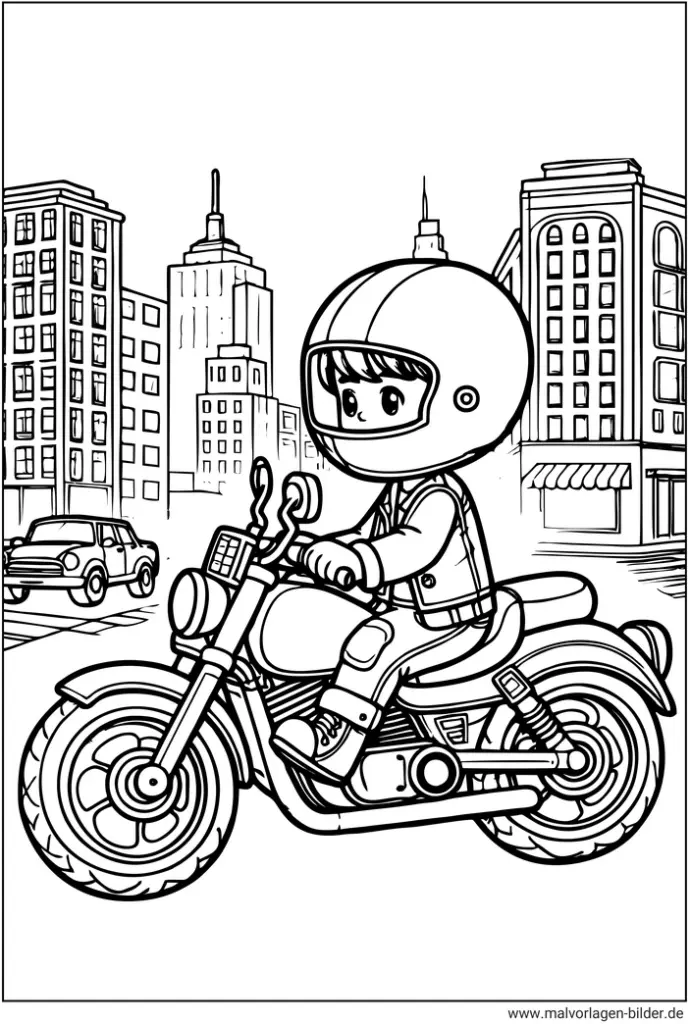 malvorlage-motorradfahrer-in-der-stadt