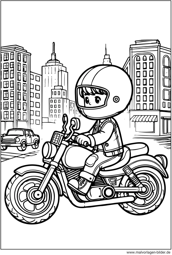 malvorlage-motorradfahrer-in-der-stadt