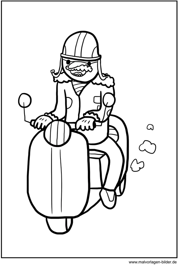 malvorlage-motorradfahrer-roller-ausmalen
