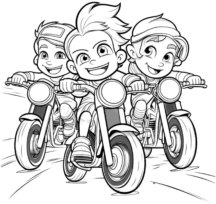malvorlage-motorradrennen-mit-kinder-zeichnen