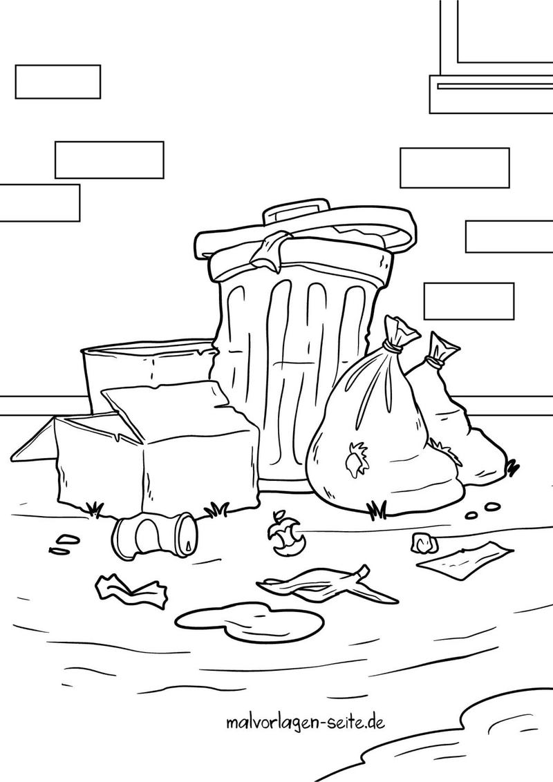 malvorlage-muell-szenario-umweltbewusstsein