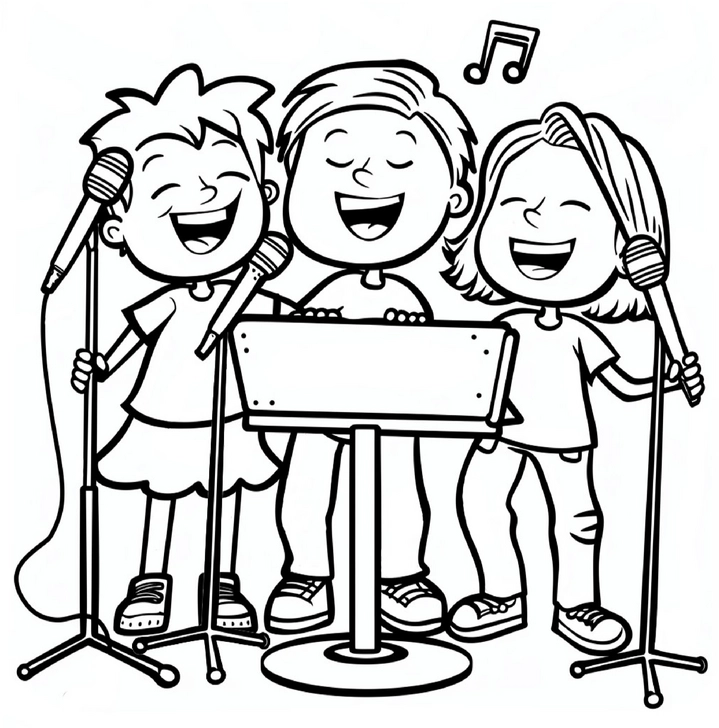 malvorlage-musik-mit-kinder-singen-und-spielen