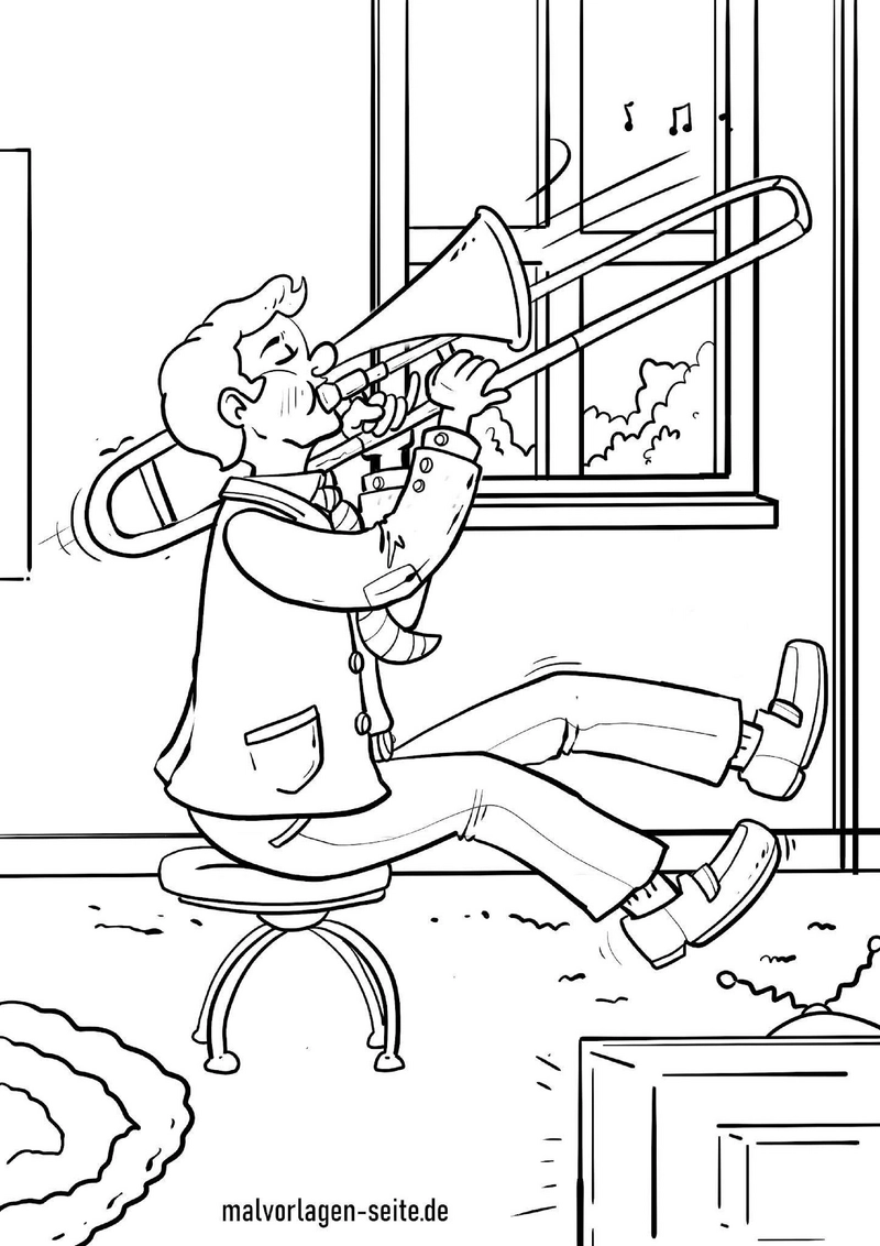 malvorlage-musiker-mit-posaune-im-wohnzimmer