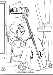malvorlage-musikerin-mit-kontrabass