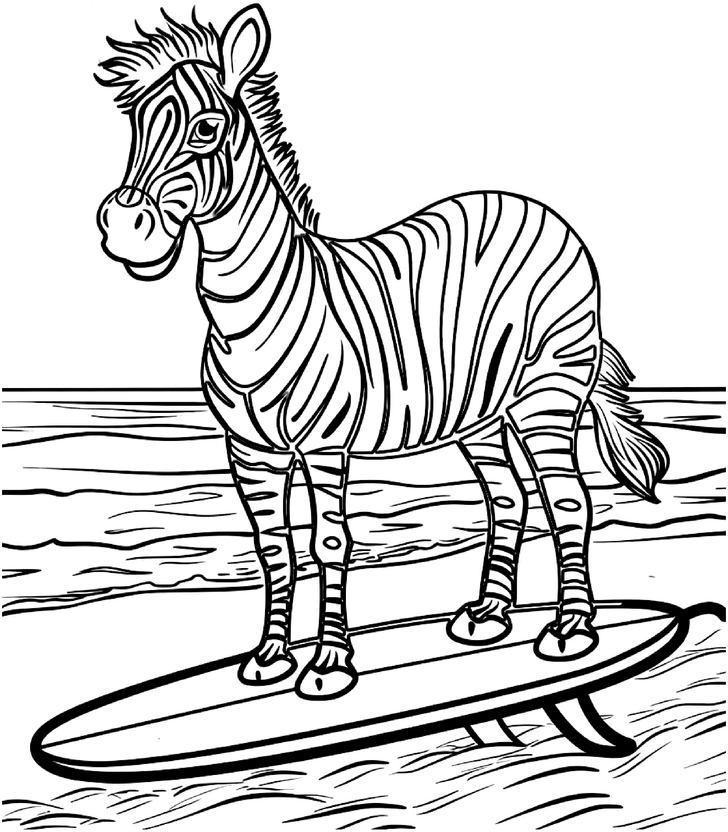 malvorlage-mutiges-zebra-auf-surfbrett