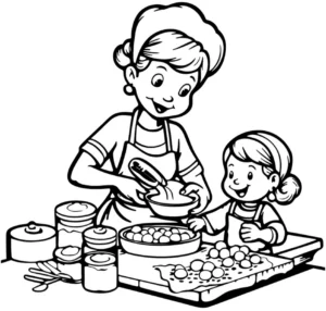 malvorlage-mutter-kind-beim-backen