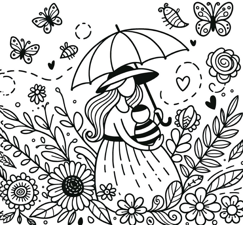 malvorlage-mutter-kind-blumen-szene