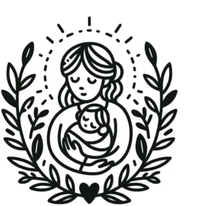malvorlage-mutter-mit-baby-und-pflanzenmotiv