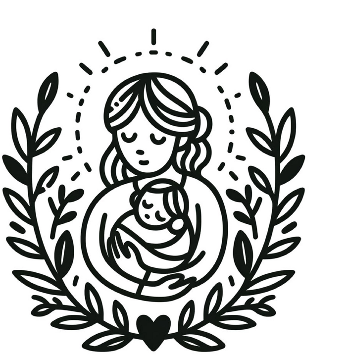 malvorlage-mutter-mit-baby-und-pflanzenmotiv