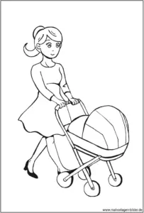 malvorlage-mutter-mit-kinderwagen