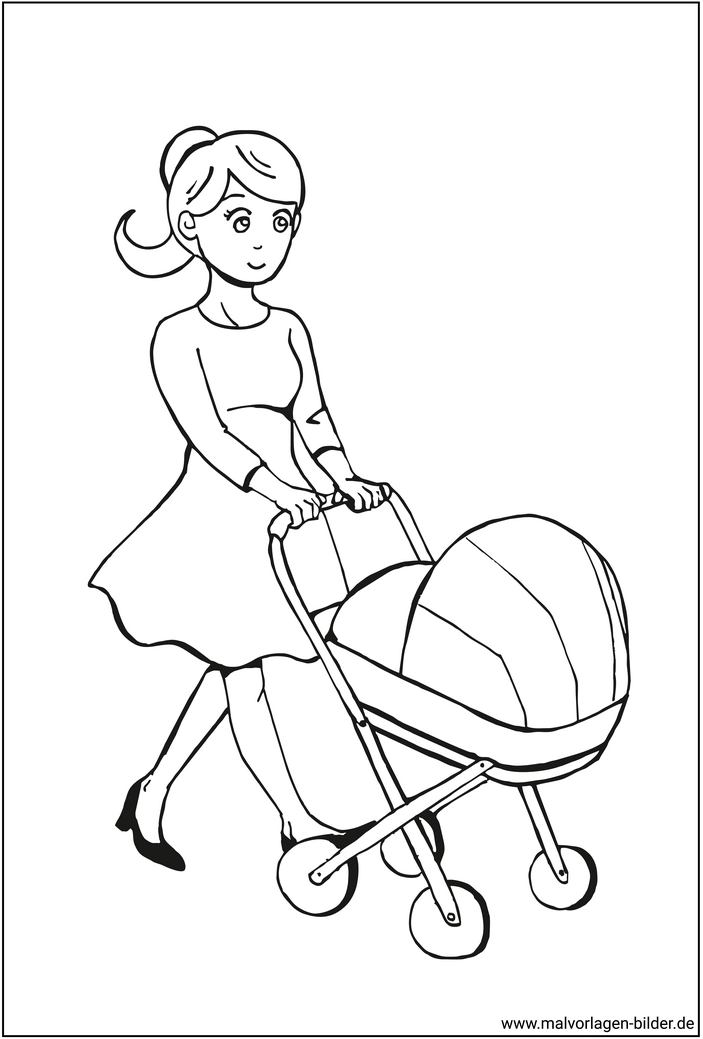 malvorlage-mutter-mit-kinderwagen