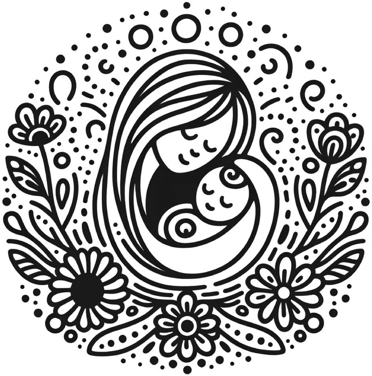 malvorlage-mutter-und-baby-mit-blumen