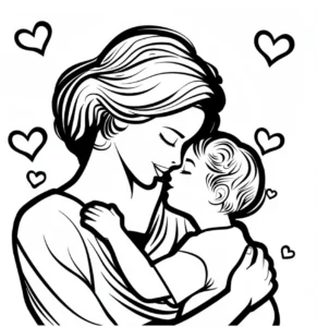 malvorlage-mutter-und-kind-mit-herzen