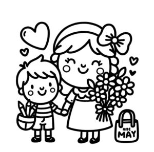 malvorlage-muttertag-mit-kind-und-blumen