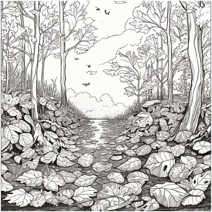 malvorlage-naturszene-mit-wasserlilien-und-voegeln