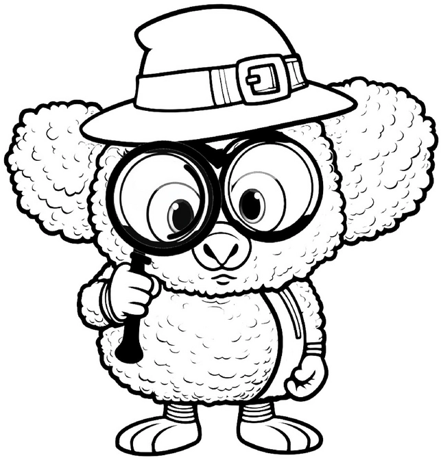 malvorlage-neugieriger-koala-mit-lupe