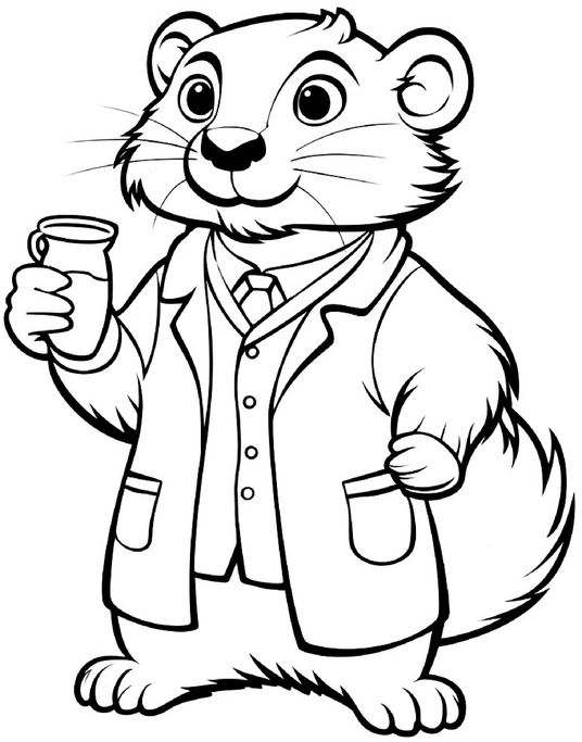 malvorlage-neugieriger-otter-im-laborkittel-mit-glas