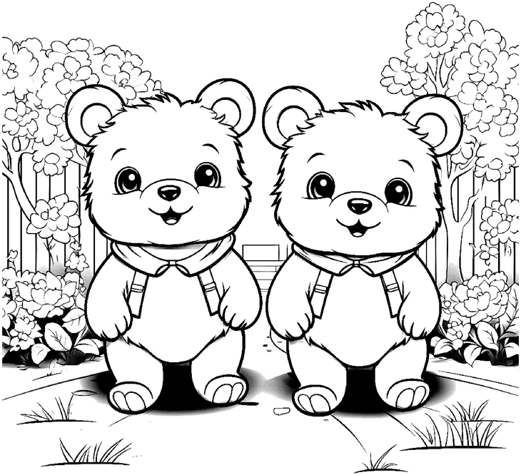 malvorlage-niedliche-baeren-im-freien