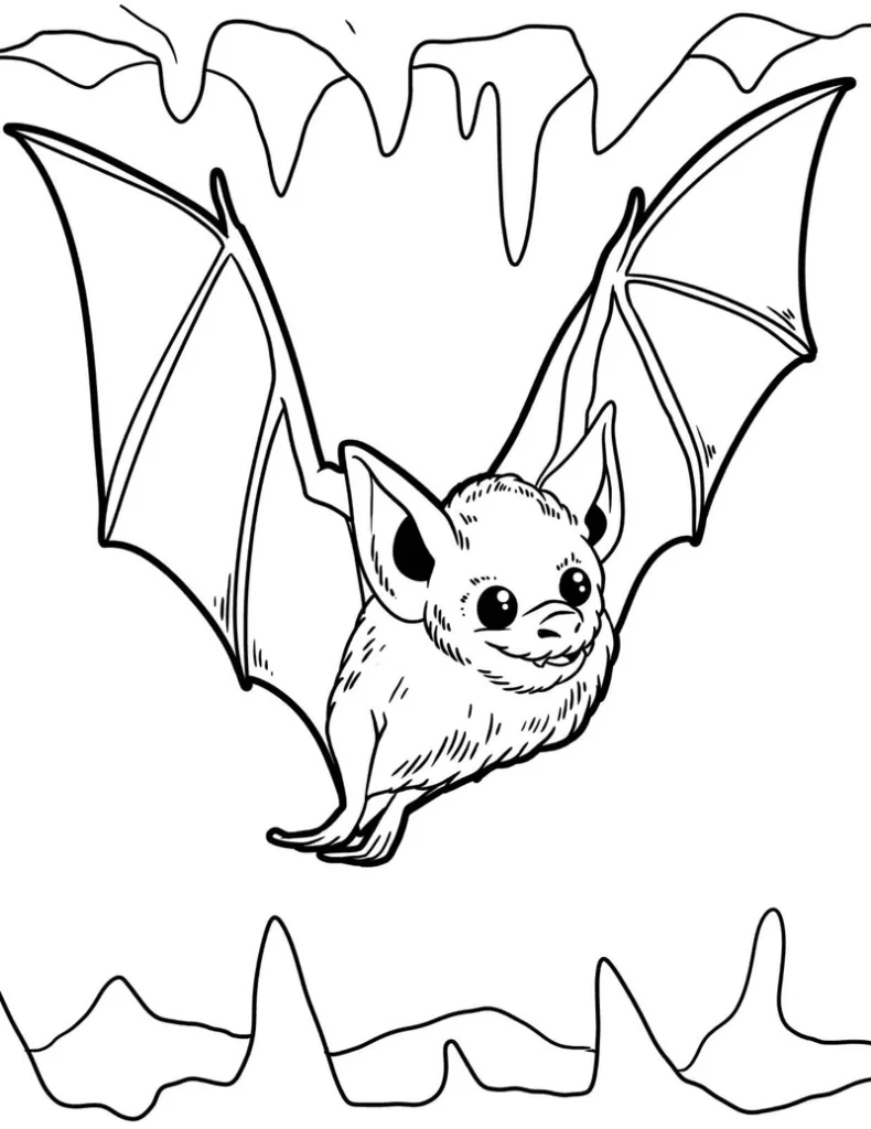 malvorlage-niedliche-fledermaus-in-einer-hoehle