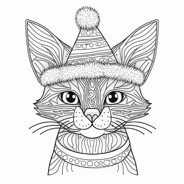 malvorlage-niedliche-katze-mit-weihnachtsmuetze