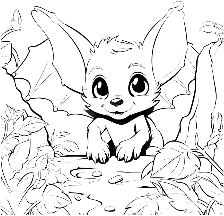 malvorlage-niedliche-kleine-fledermaus-im-gruenen