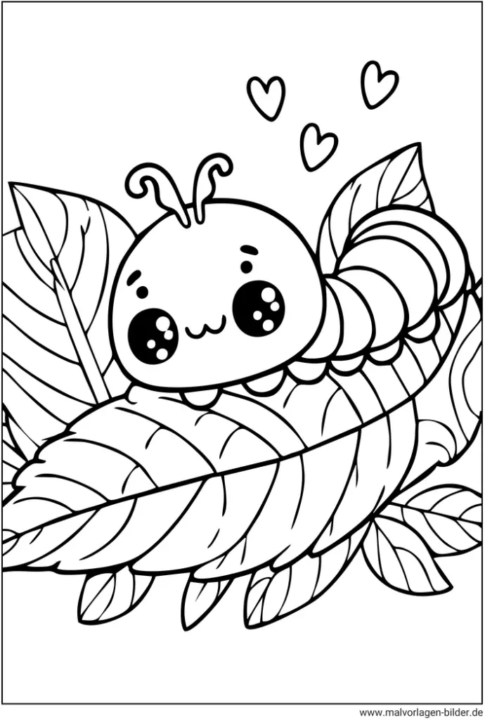malvorlage-niedliche-raupe-auf-blatt