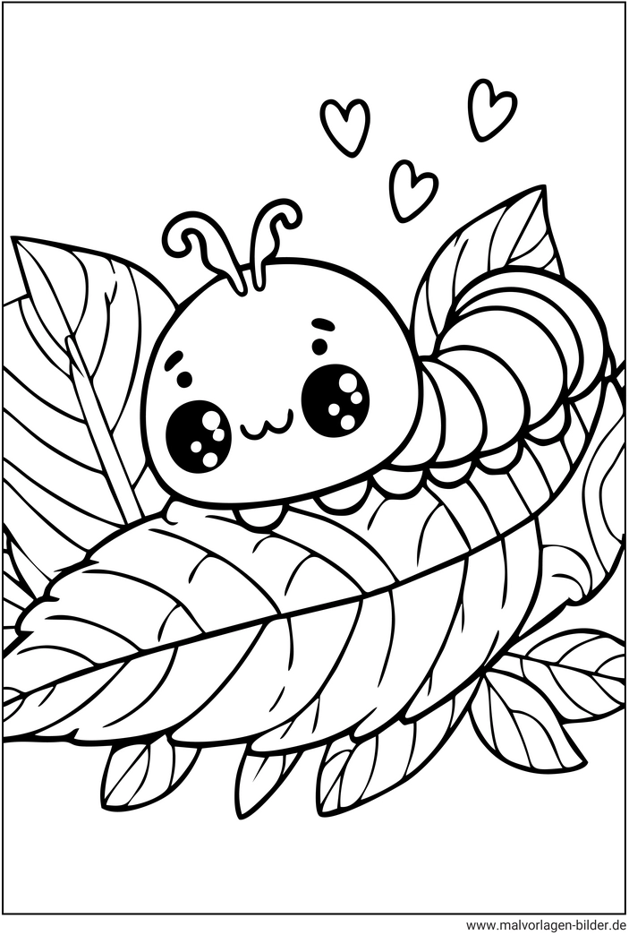 malvorlage-niedliche-raupe-auf-blatt