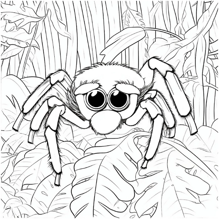 malvorlage-niedliche-spinne-im-dschungel