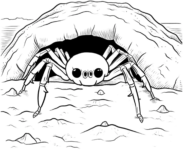malvorlage-niedliche-spinne-vor-hoehle