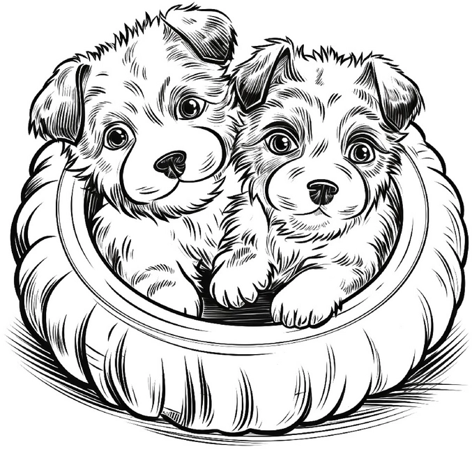 malvorlage-niedliche-welpen-im-hundekorb